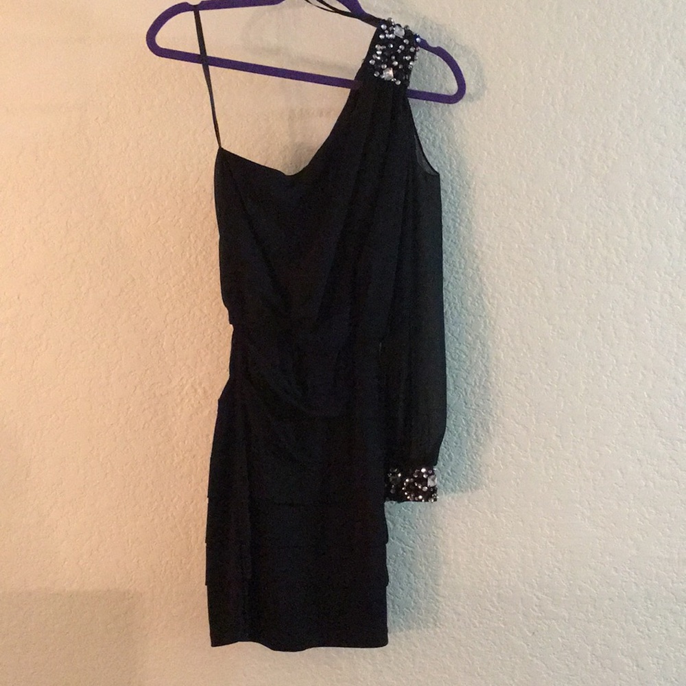 Black Sequined one shoulder dress